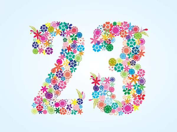 Vector Colorful Floral 23 Number Design isolated on white background. Floral Number Twenty Three — Stock Vector