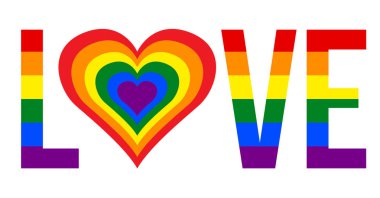 Vektörde Lgbt (Lezbiyen, Gey, Biseksüel ve Transseksüel) Bayrağının Renklerinde Kalp Şeklinde Aşk Metni