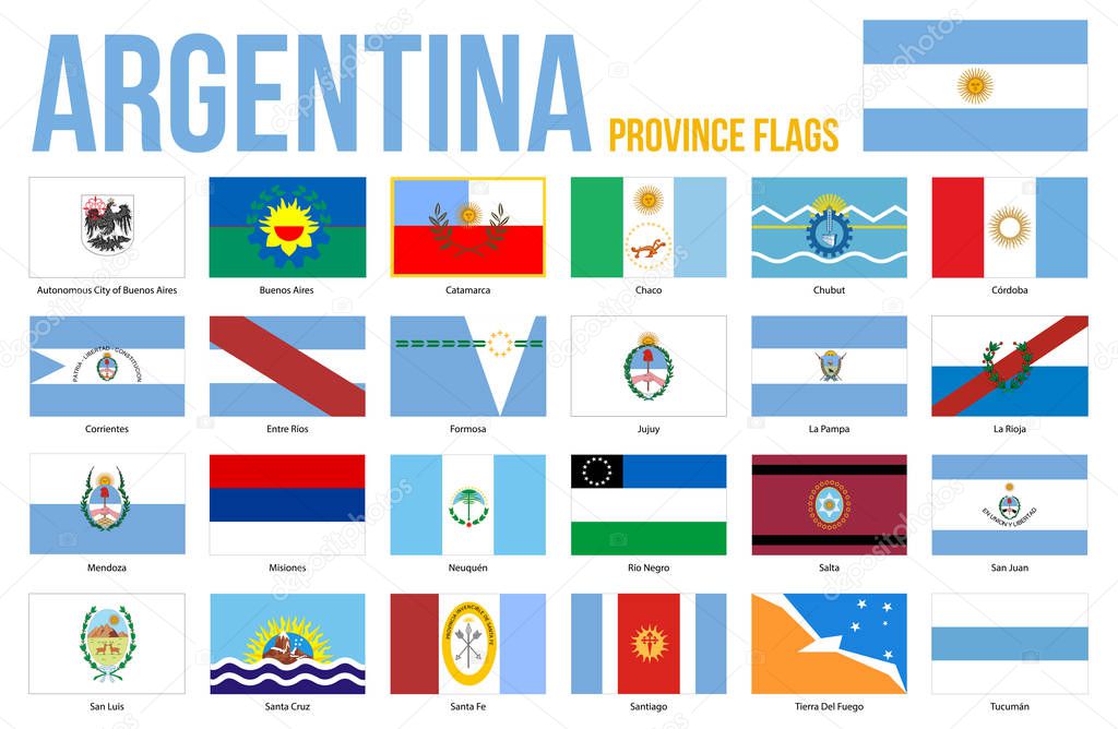 Argentina Province Flags Vector Illustration on White Background. Provinces of Argentina All Flags