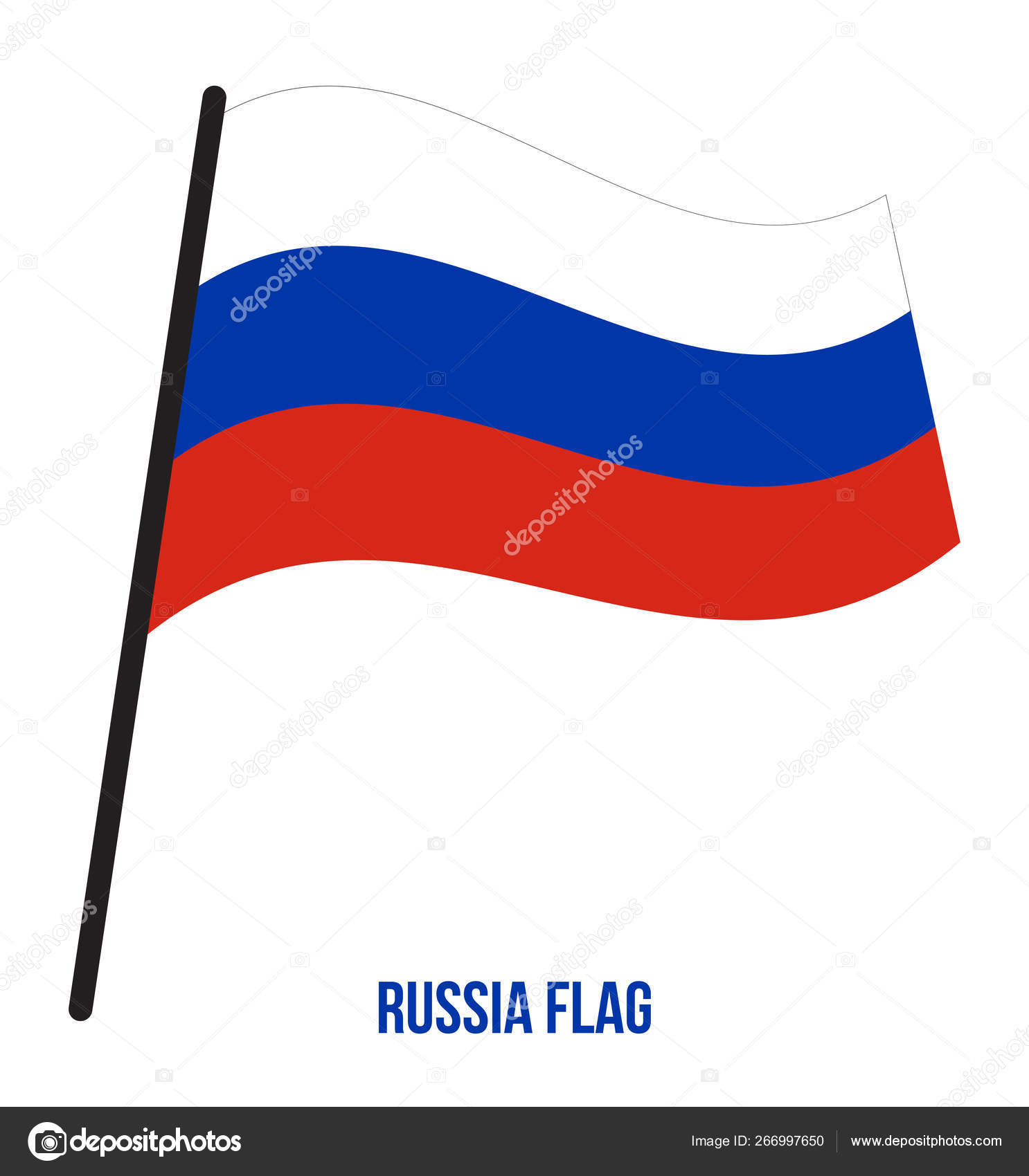 Flag with flagpole. Illustration of flag of Russia