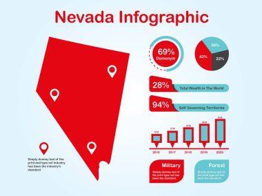 Nevada State (Usa) Işık Arka Planda Kırmızı Renkte Bilgi Görsel Elemanlar Seti ile Harita