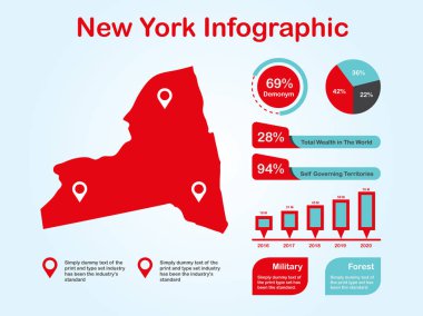 Işık Arka Planda Kırmızı Renkte Bilgi Grafiği Öğeleri Kümesi ile New York Eyaleti (Abd) Haritası