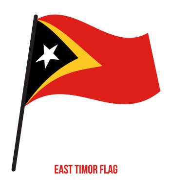 Beyaz Arka Plan Üzerinde Doğu Timor Bayrağı Sallayarak Vektör İllüstrasyon. Doğu Timor Ulusal Bayrağı.