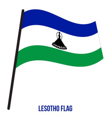 Beyaz Arka Plan üzerinde Lesotho Bayrak Sallayarak Vektör İllüstrasyon. Lesotho Ulusal Bayrağı.