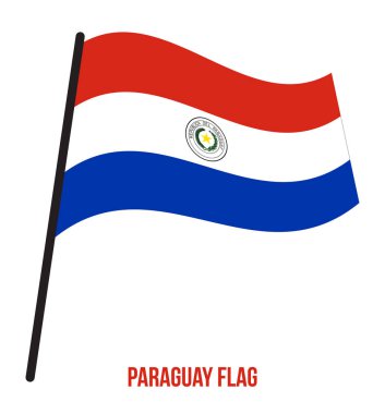 Beyaz Arka Plan üzerinde Paraguay Bayrak Sallayarak Vektör İllüstrasyon. Paraguay Ulusal Bayrağı.