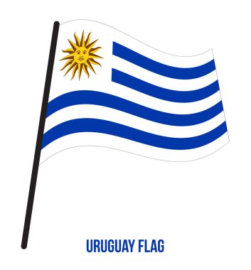 Beyaz Arka Plan üzerinde Uruguay Bayrağı Sallayarak Vektör İllüstrasyon. Uruguay Ulusal Bayrağı.