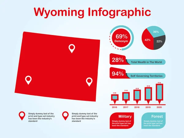 Wyoming State (Usa) Χάρτης με Σετ Infographic Elements in Red Color in Light Background — Διανυσματικό Αρχείο