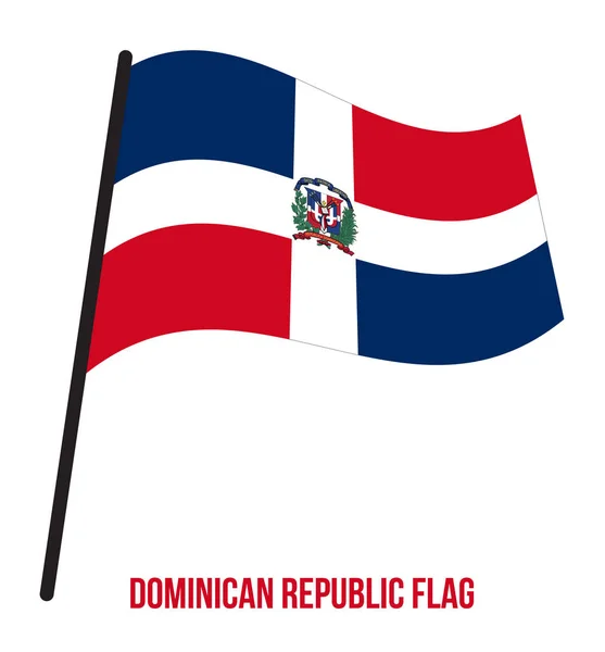 Dominicaanse Republiek vlag zwaaiende vector illustratie op witte achtergrond. Dominicaanse nationale vlag. — Stockvector