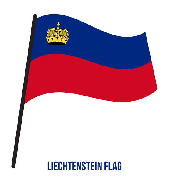 Liechtenstein flagga viftande vektor illustration på vit bakgrund. Liechtensteins flagga. — Stock vektor