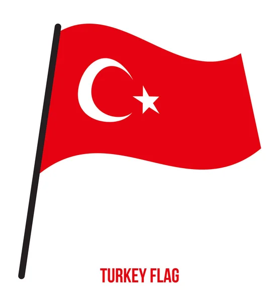 Turki Flag Waving Vector Illustration di White Background. Bendera Nasional Turki . - Stok Vektor