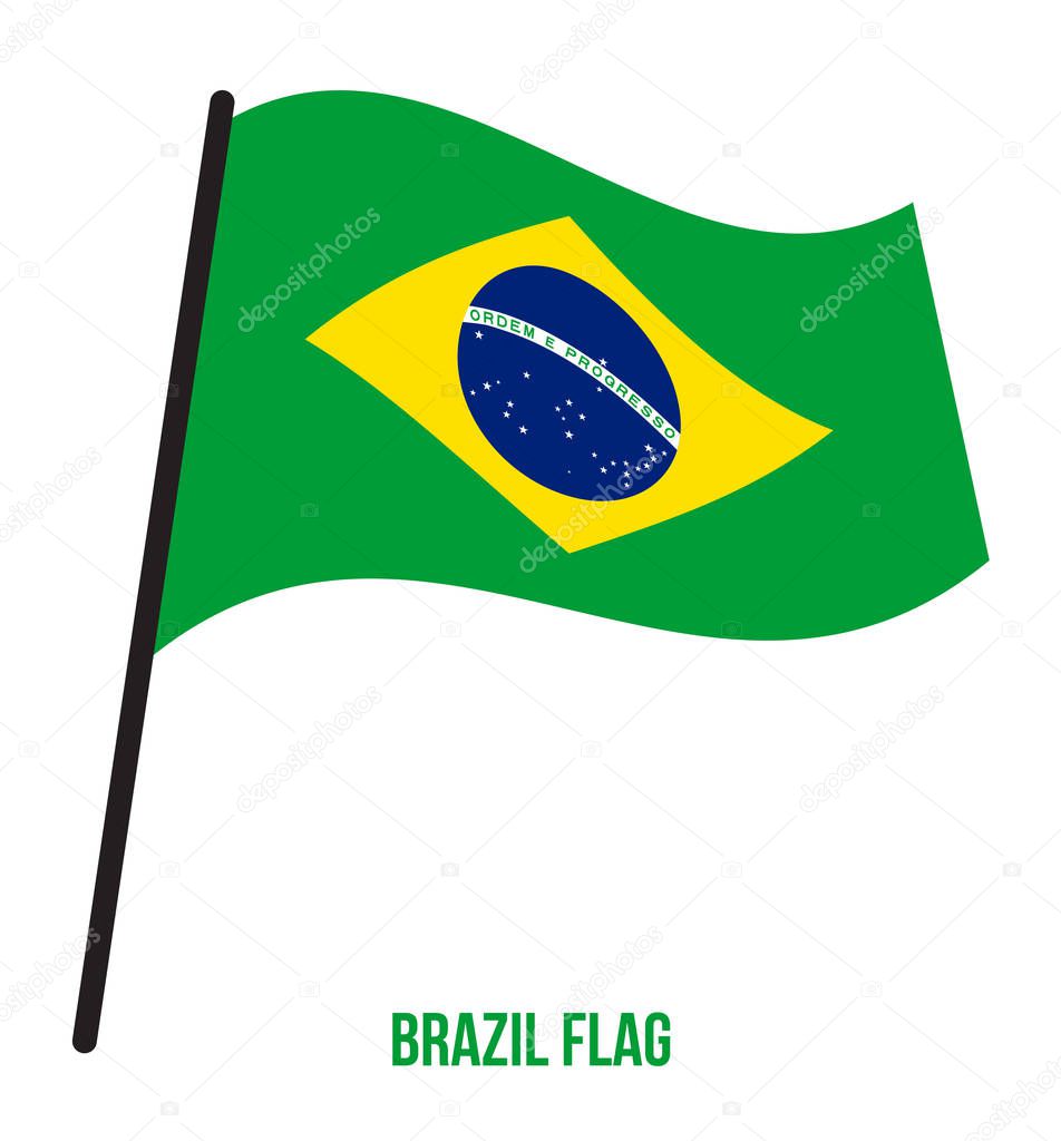 Brazil Flag Waving Vector Illustration on White Background. Brazil National Flag.