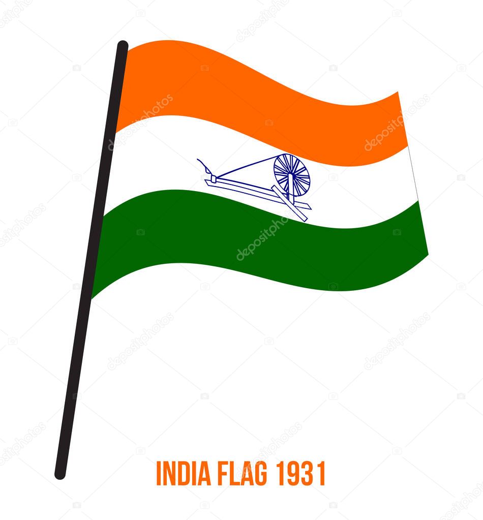 India Flag Waving 1931 Vector Illustration on White Background. Swaraj Flag