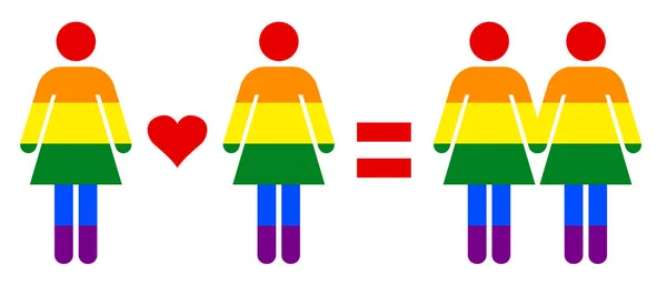 Arco Iris LGBT Orgullo Bandera Pareja Lesbiana Amor en Vector Ilustración — Vector de stock