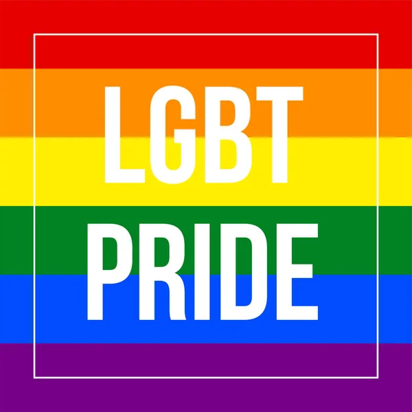 レインボーフラッグのLGBTプライドテキスト(レズビアンゲイバイセクシャルとトランスジェンダー)。LGBTグリーティングカードデザイン — ストックベクタ
