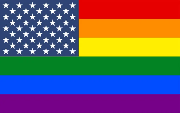 ΛΟΑΤ επίσημη σημαία ουράνιο τόξο συνδυασμός με σημαία Ηνωμένων Πολιτειών της Αμερικής. — Διανυσματικό Αρχείο