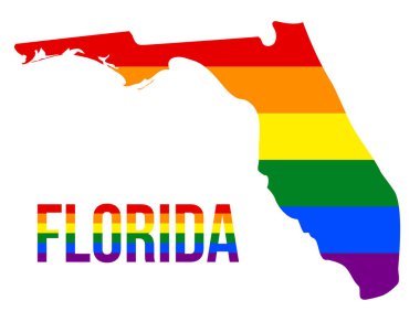 Florida Eyalet Haritası Lgbt Rainbow Flag Florida Lgbt Metin ile Altı Stripes Oluşan