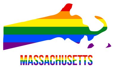 Lgbt Gökkuşağı Bayrağı Massachusetts Eyalet Haritası Massachusetts Lgbt Metin ile Altı Stripes Oluşan