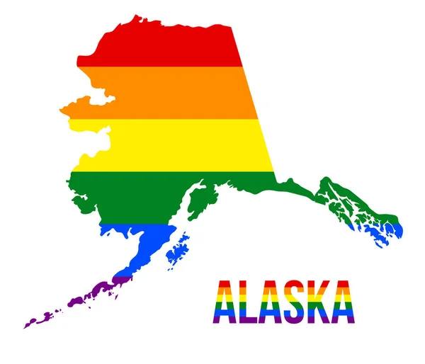 Alaska State Map in LGBT Rainbow Flag Compuesto por seis rayas con texto LGBT de Alaska — Archivo Imágenes Vectoriales