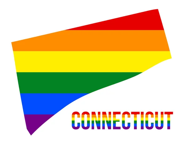 Connecticut State Map i hbt Rainbow flagga bestod sex ränder med Connecticut hbt-text — Stock vektor