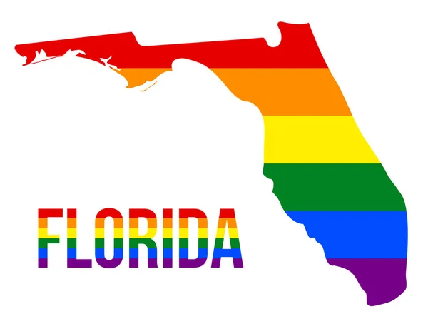 Florida State karta i hbt Rainbow flagga bestod sex ränder med Florida hbt-text — Stock vektor