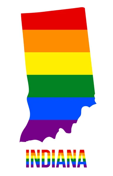 Indiana State karta i hbt Rainbow flagga bestod sex ränder med Indiana hbt-text — Stock vektor