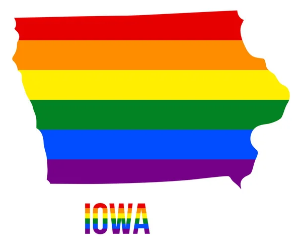 Iowa State karta i hbt Rainbow flagga bestod sex ränder med Iowa hbt-text — Stock vektor