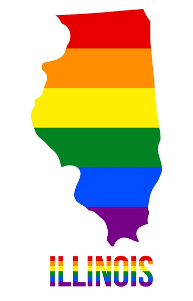 Illinois state Map i hbt Rainbow flagga bestod sex ränder med Illinois hbt-text — Stock vektor