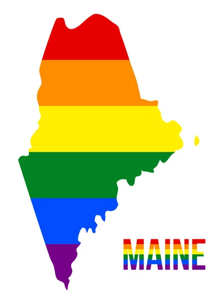 Maine State karta i hbt Rainbow flagga bestod sex ränder med Maine hbt-text — Stock vektor