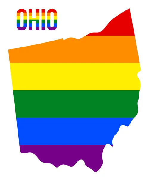 Ohio State karta i hbt Rainbow flagga bestod sex ränder med Ohio hbt-text — Stock vektor