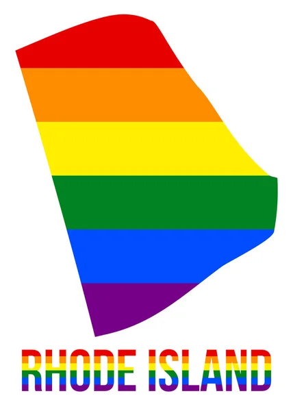 Rhode Island State karta i hbt Rainbow flagga bestod sex ränder med Rhode Island hbt-text — Stock vektor