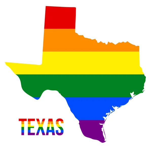 Texas State karta i hbt Rainbow flagga bestod sex ränder med Texas hbt-text — Stock vektor