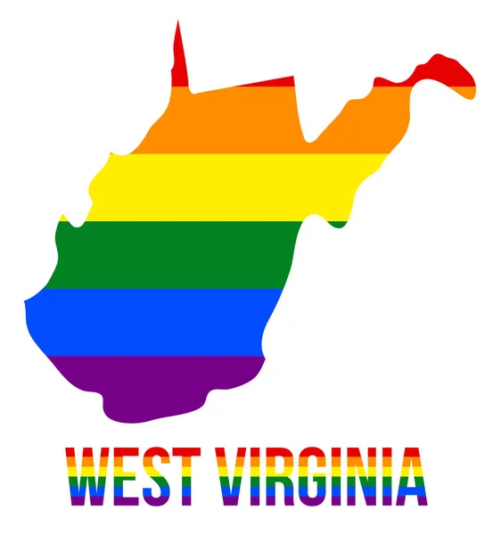 West Virginia State Map in Lgbt Rainbow Flag Består av sex ränder med West Virginia Lgbt Text — Stock vektor