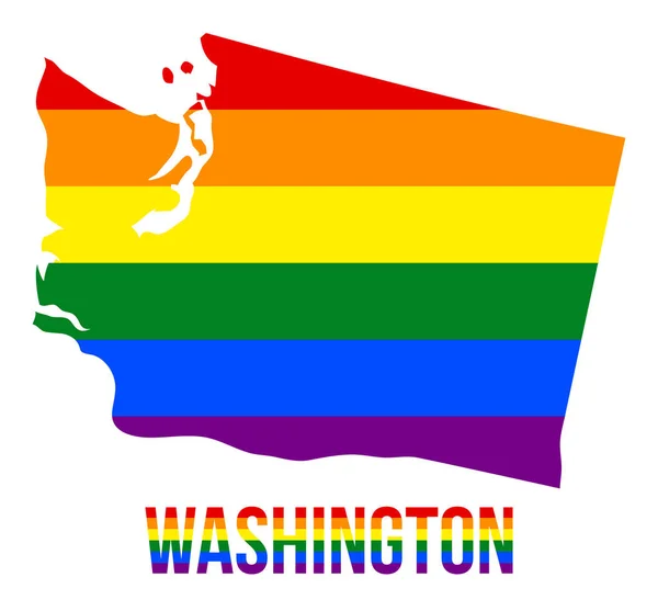 Washington State karta i hbt Rainbow flagga bestod sex ränder med Washington hbt-text — Stock vektor