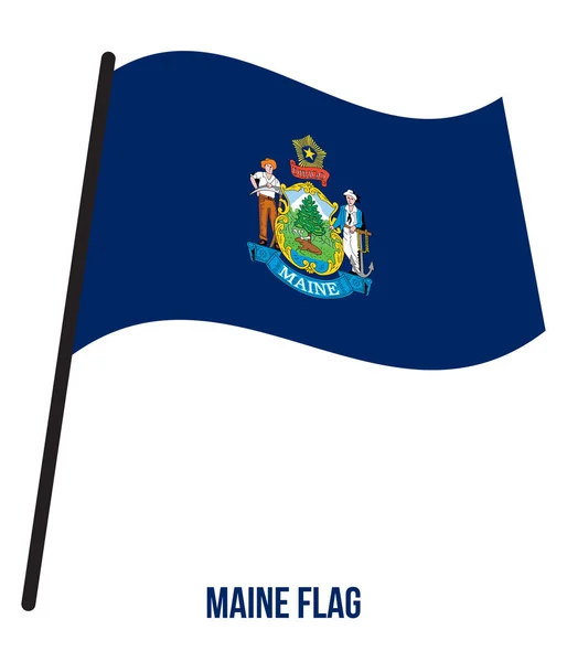 Maine (ABD Eyaleti) Bayrak Beyaz Arka Plan Üzerinde Vektör İllüstrasyon Sallayarak — Stok Vektör