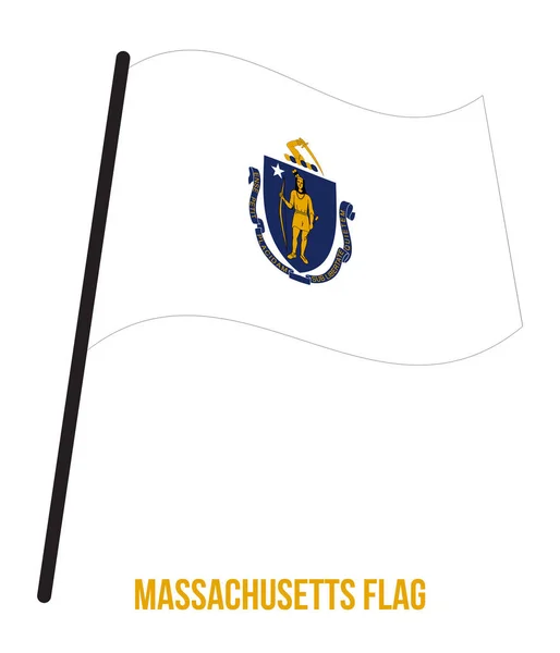 Massachusetts (U.S. state) flagga vifta vektor illustration på vit bakgrund — Stock vektor