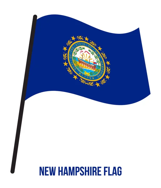 New Hampshire (U.S. state) flagga viftande vektor illustration på vit bakgrund — Stock vektor