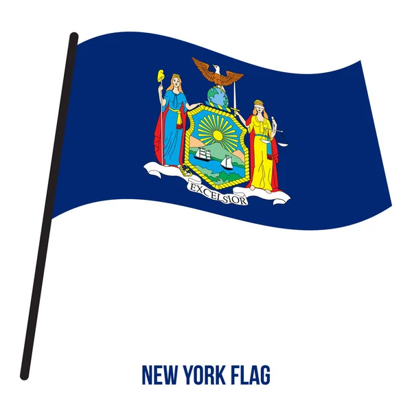 New York (U.S. State) Flag Waving Vector Illustration on White Background — Stock Vector