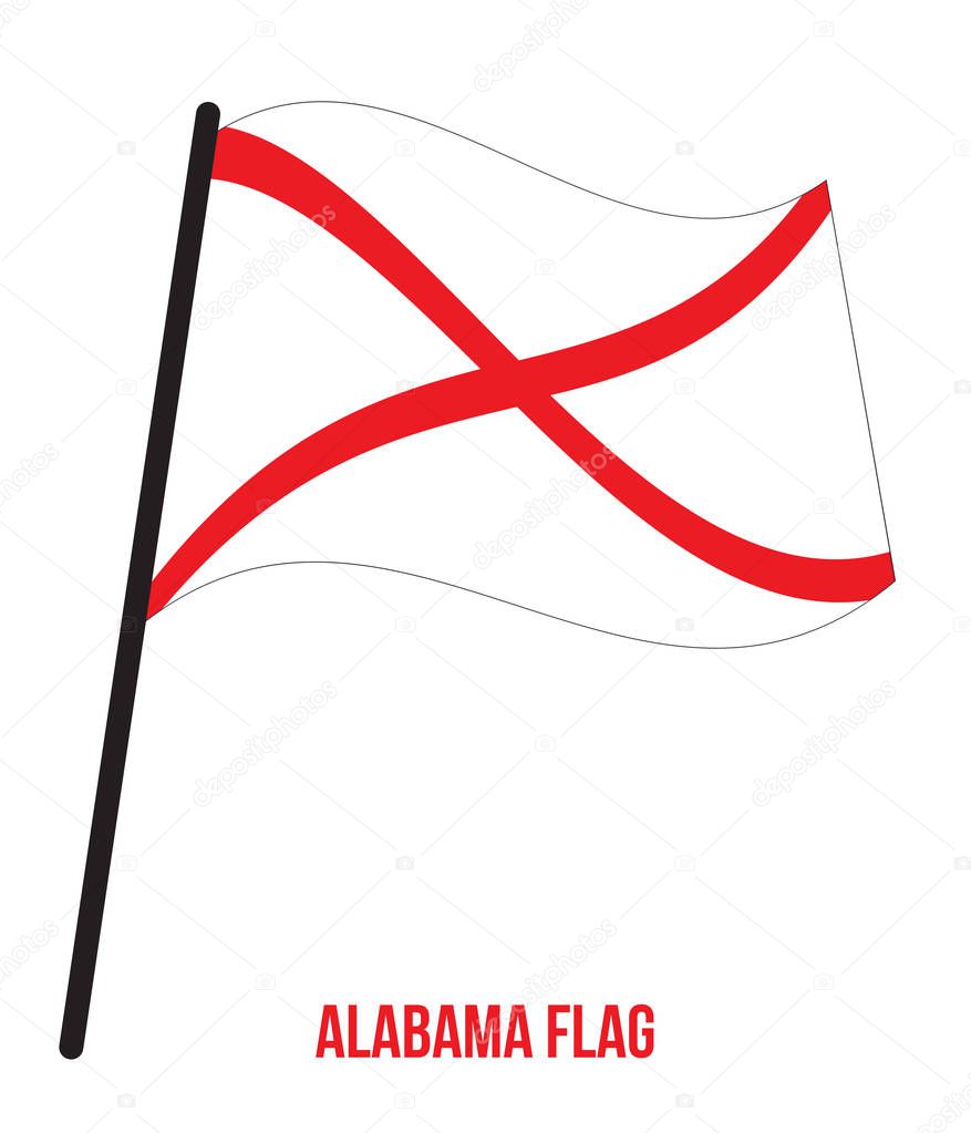 Alabama (U.S. State) Flag Waving Vector Illustration on White Background