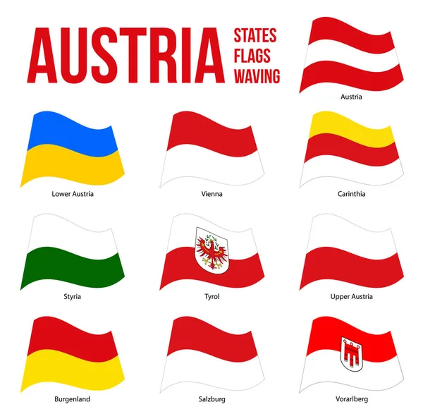 Austria Todos los Estados Banderas ondeando Vector Illustration on White Background. Todos los Estados de Austria . — Vector de stock