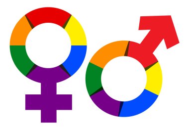 Gökkuşağı Renk İzole İllüstrasyon Cinsiyet Sembolü. Vektör Gökkuşağı Erkek Kadın Cinsiyet İşareti