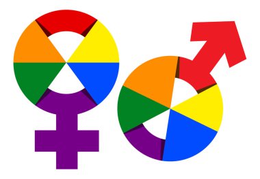 Gökkuşağı Renk İzole İllüstrasyon Cinsiyet Sembolü. Vektör Gökkuşağı Erkek Kadın Cinsiyet İşareti