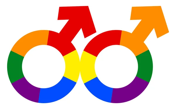 Homoseksualista symbol w tęcza kolor ilustracja. Wektor tęcza homoseksualista znak płeć — Wektor stockowy