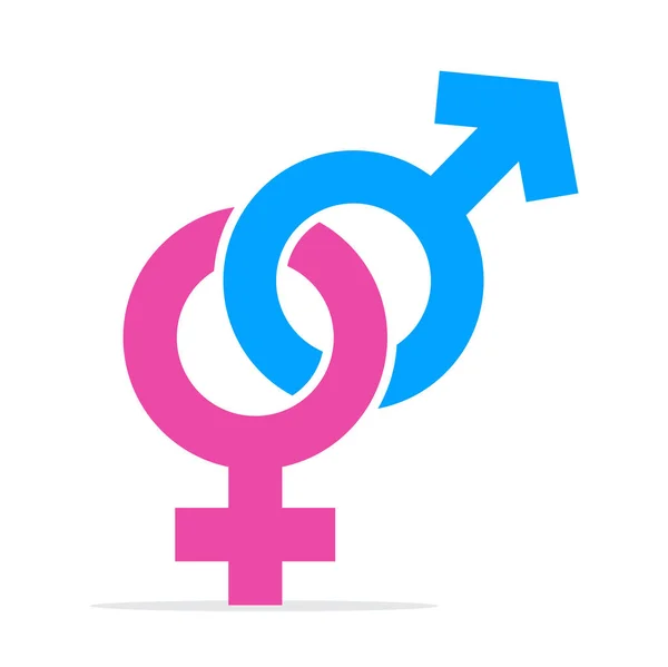 Simbol Gender Merah Muda Biru Terisolasi di Latar Belakang Putih. Ikon Datar Gender Vektor Pria dan Wanita - Stok Vektor