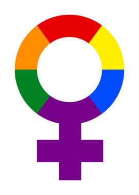 Gökkuşağı Renginde Kadın Sembolü İllüstrasyonu. Vektör Gökkuşağı Kadın Cinsiyet İşareti
