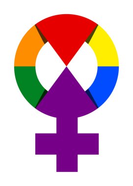 Gökkuşağı Renginde Kadın Sembolü İllüstrasyonu. Vektör Gökkuşağı Kadın Cinsiyet İşareti