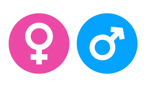 Simbol Gender Bundar Berwarna. Gaya Rancangan Datar. Simbol Gender Vektor Siluet Sederhana - Stok Vektor