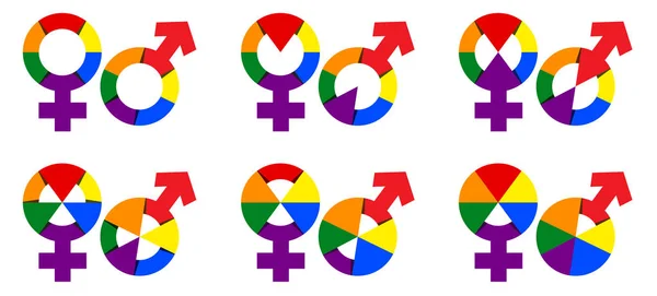 A nemek közötti szimbólum gyűjtemény a Rainbow Color illusztráció. Vector Rainbow férfi női nemi jel — Stock Vector