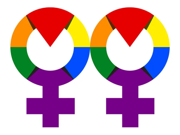 Lesbisches Symbol in Regenbogenfarbe Illustration. Vektor Regenbogen homosexuelles Geschlechtszeichen — Stockvektor