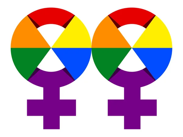 Lesbisches Symbol in Regenbogenfarbe Illustration. Vektor Regenbogen homosexuelles Geschlechtszeichen — Stockvektor