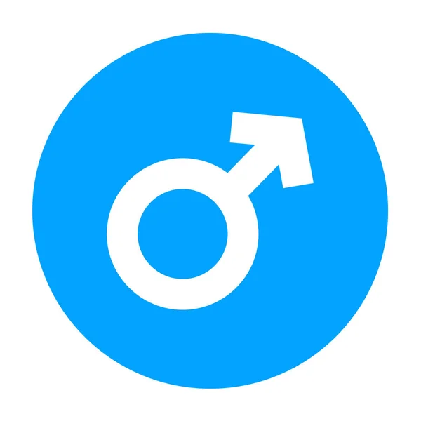 Symbole rond masculin en couleur bleue. Style Flat Design. Symbole de genre vectoriel Silhouette simple — Image vectorielle